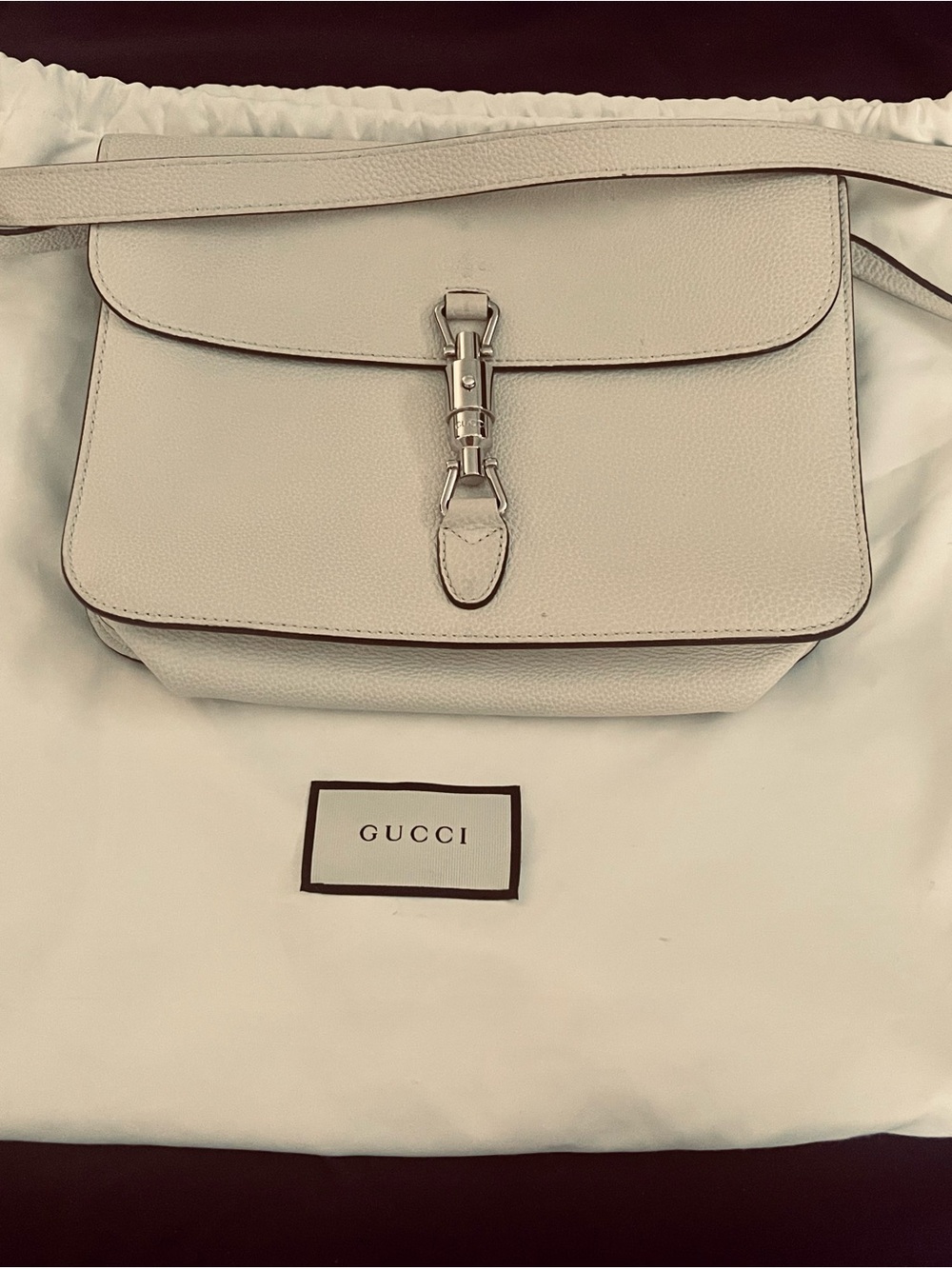 Gucci Cream Leather Shoulder Bag with Silver Buckle